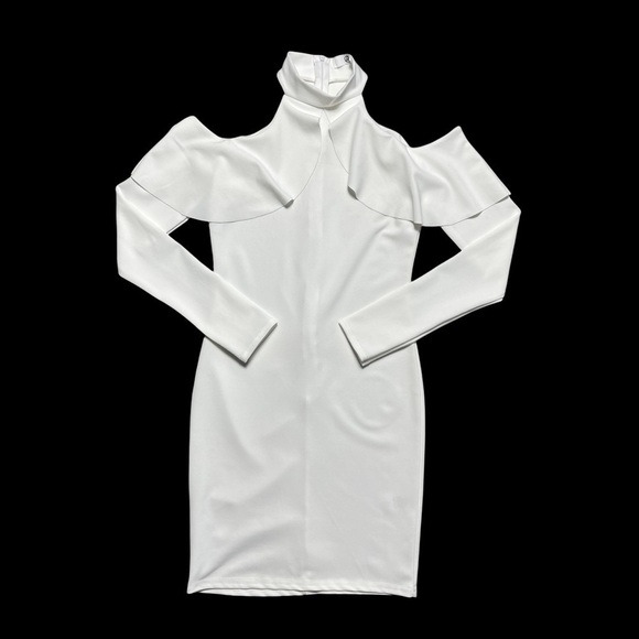 Missguided White Cold Shoulder Long Sleeve Cocktail Dress 4 - Picture 1 of 11